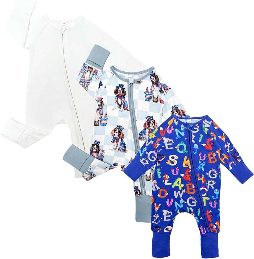 Bow Dream Bamboo Rayon Baby Boy Romper Footed Long Sleeve Footies Newborn Girl Clothes Footless with Zipper and Mitten Cuffs