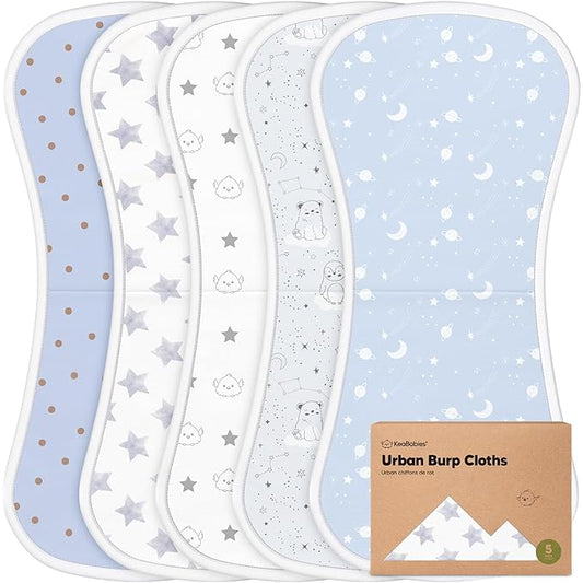 Organic Burp Cloths Baby Boy & Girl - 5-Pack Super Absorbent Cotton Burping Cloths for Babies, Soft & Plush Newborn Spit Up Rags, Infant Towels for Milk Spit Up, Unisex, Large 21" x 10"(Constellation)