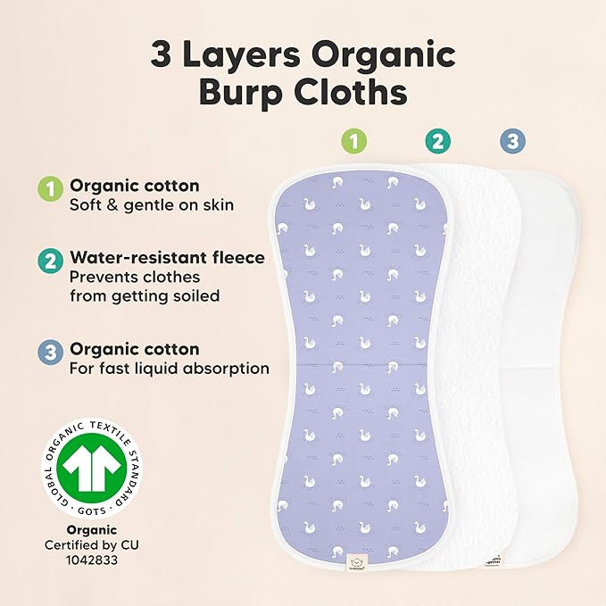 Organic Burp Cloths Baby Boy & Girl - 5-Pack Super Absorbent Cotton Burping Cloths for Babies, Soft & Plush Newborn Spit Up Rags, Infant Towels for Milk Spit Up, Unisex, Large 21" x 10" (Lunaris)