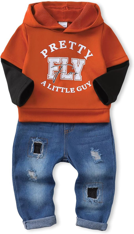 NZRVAWS Baby Boy Clothes Toddler Boy Outfit 2 3 4T 6 12 18 24 Month Fall Winter Hoodie Ripped Jeans Clothing