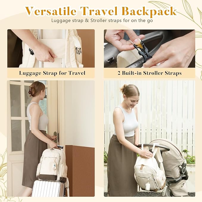 miss fong Diaper Bag Backpack - Baby Diaper Bag Mommy Bag Diaper Backpack with 16 Pockets Large Capacity Travel Diaper Bag Baby Shower Gifts for Mom & Dad-Off-White