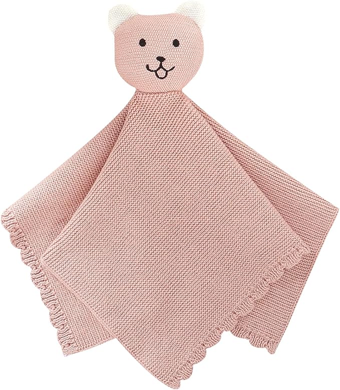 LAWKUL Baby Blanket Bear Lovey Soft Cuddly Security Blanket for Newborns Infants Boy Girl Knit Snuggle Comfort Pink 16x16in