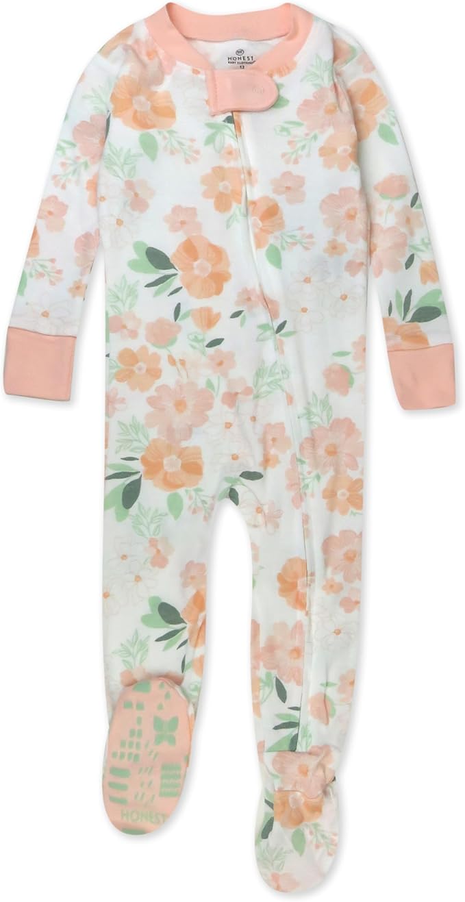 HonestBaby Non-Slip Footed Pajamas One-Piece Sleeper Zip-Front Pjs 100% Organic Cotton for Baby Girls