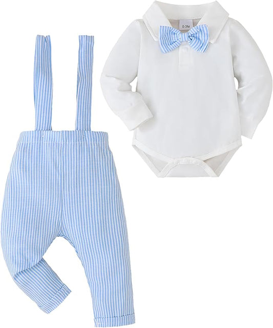Newborn Baby Boy Clothes Gentleman Wedding Suit Infant Outfits Formal Dress Shirt+Bowtie+Suspender Pants