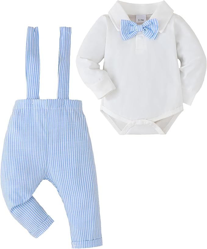 Newborn Baby Boy Clothes Gentleman Wedding Suit Infant Outfits Formal Dress Shirt+Bowtie+Suspender Pants