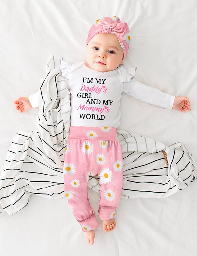 Infant Newborn Baby Girl Clothes Baby Girl Outfits For All Seasons Long Sleeve Snap Romper Pant Sets With Headband