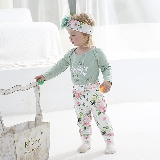 Renotemy Newborn Baby Girl Clothes Outfits Infant Romper Ruffle Floral Pants Cute Toddler Baby Girl Clothes Set