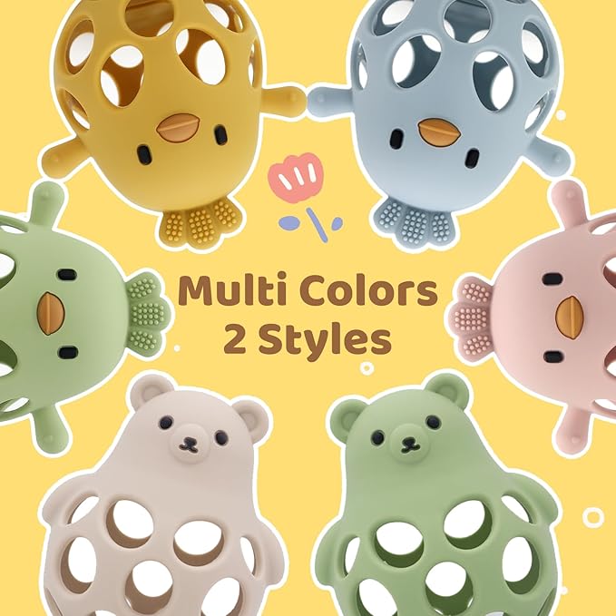 Baby Teething Toys Silicone Teethers - Babies Toys Chew Toys Food Grade Silicone for Sucking Needs, BPA Free for 0-6 6-12 Months(Yellow White)