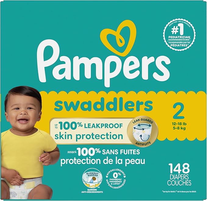 Pampers Baby Diapers - Swaddlers - Size 2, 148 Count, Ultra Absorbent Disposable Infant Diaper