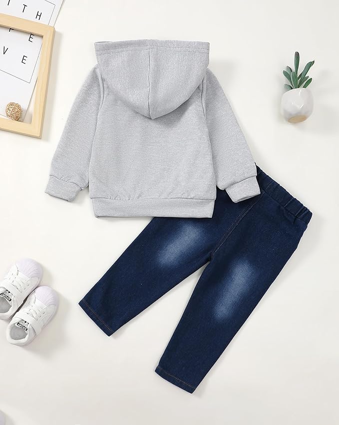 NZRVAWS Baby Boy Clothes Toddler Boy Outfit 2 3 4T 6 12 18 24 Month Fall Winter Hoodie Ripped Jeans Clothing