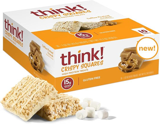 Think! High Protein Crispy Squares Toffee Pretzel Crunch Treat (10 Pack)