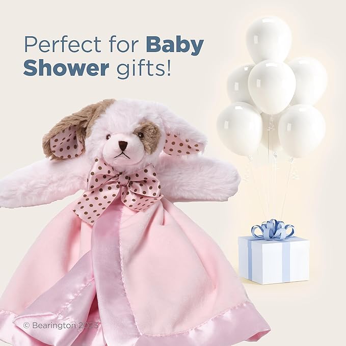 Bearington Baby Wiggles Snuggler, 15 Inch Pink Puppy Dog Plush Stuffed Animal Security Blanket Lovey for Babies