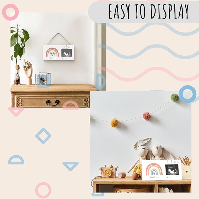 Rainbow Baby Sonogram Picture Frame Countdown Weeks, Pregnancy Announcement Ideas, 4"x3" Ultrasound Photo, Gender Reveal Baby-Shower Gift for New Mom Dad Expecting Parents Grandparents to Be Keepsake