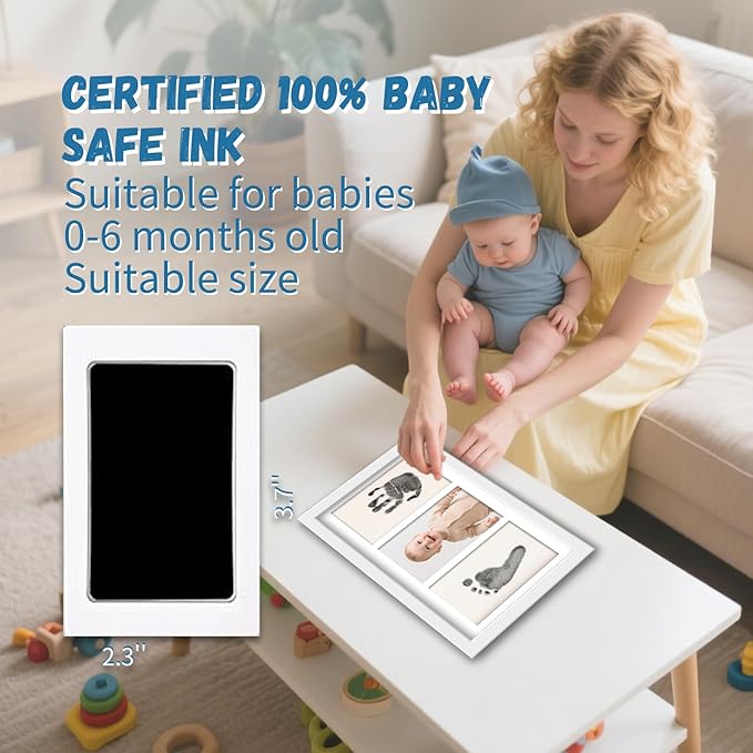 Inkless Baby Hand and Footprint Kit - No Mess Ink Pad for Handprint Girl - Clean Touch Dog Paw Print Kit, Personalized Baby Shower Gifts, Nursery Newborn Keepsake Frame(Alpine White)