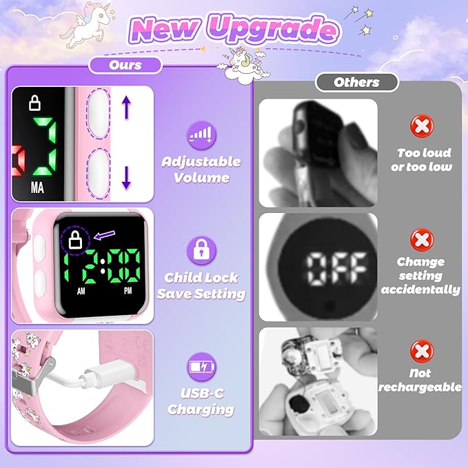 Potty Training Watch and Board Book for Toddler Girls: Adjustable Volume Potty Watches for Kids Water Resistant Toilet Timer Alarm Unicorn Toddler Watch Gifts for 1 2 3 4 5 Year Old Girl (Pink)