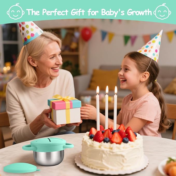 Mity rain 1 Pack Stainless Steel Snack Containers for Toddlers with Spill-Proof Silicone Lids & Handles - 3-in-1 Baby Snack Cups, No-Spill Toddler Snack Box, Perfect for On-the-Go Healthy Eating