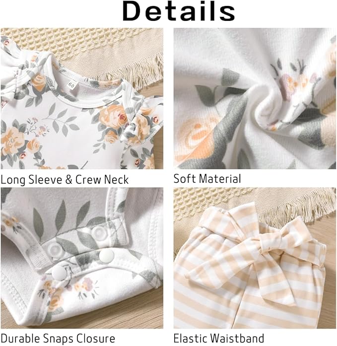 Aalizzwell Preemie Newborn Infant Baby Girls Clothes Ribbed Romper Bodysuit Pants Set Fall Winter Outfits