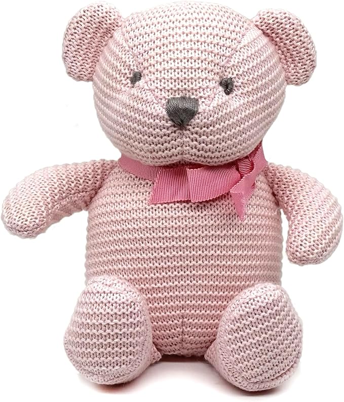 100% Organic Cotton Teddy Bear Pink 16.5cm Baby Stuffed Animals for Newborn 7.1"