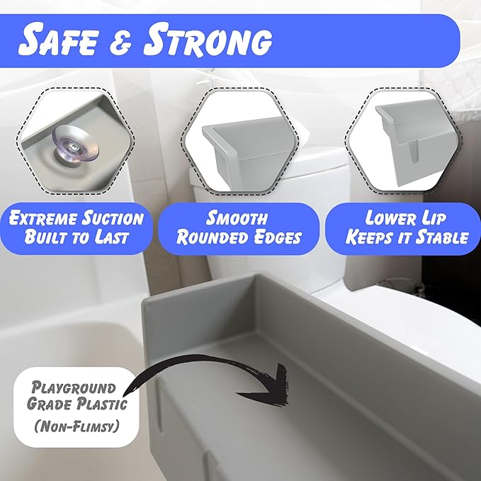 Tub Topper® Bathtub Splash Guard & Bath Shelf for Kids – Toddler Bath Tray, Bath Toys Storage & Ledge Organizer – Splash Guard for Bathtub with Suction Cups – Kids Bathroom Accessories (Gray)