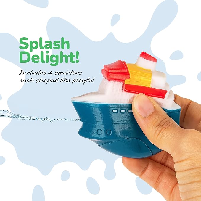 ArtCreativity Ferry Boat Bath Toy for Toddlers - 9 Pcs - Baby Bathtub Floating Water Toy with 4 Mini Cars, 4 Squirter Animals, Lights & Sounds for Imaginative Play - Kids Birthday Gift Party Favor