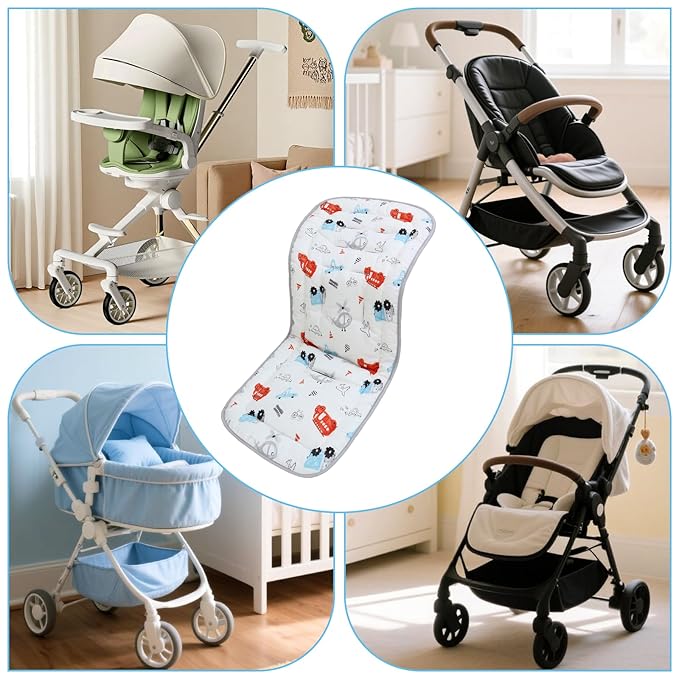 Baby Stroller Cushion,Infant Car Seat Insert-Reversible Universal Breathable and Soft Newborn Stroller Mat,100% Cotton Cover Toddler Seat Pad Liner-34x78cm,1 Pack(Car+Gray)