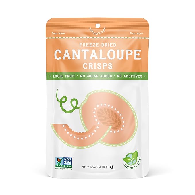Nature’s Turn Freeze-Dried Cantaloupe Crisps – Healthy, Gluten-Free, Crispy & Delicious, Plant-Based Snack, Ideal for Cereal, Smoothies, School Lunches, & On-the-Go, Pack of 12 (0.53 oz Each)