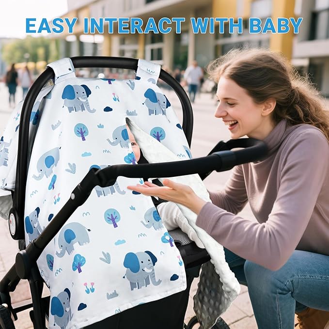 Metplus 2 in 1 Baby Car Seat Cover, Car Seat Canopy for Babies, Mom Multiuse Nursing Cover, Minky Baby Carrier Covers, Newborn Boy Girl, Peekaboo Opening