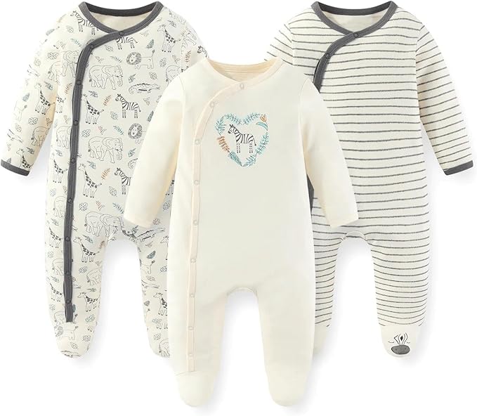 Unisex Baby Boy Girl Footies Rompers Cotton Long Sleeve 3 Pack Infant Jumpsuits 0-12Months Babies' Outfits