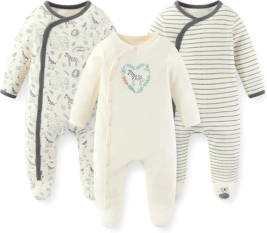 Unisex Baby Boy Girl Footies Rompers Cotton Long Sleeve 3 Pack Infant Jumpsuits 0-12Months Babies' Outfits