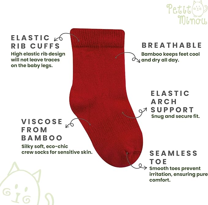 Luna Seamless-Toe Viscose from Bamboo Crew Socks - Soft Eco-Friendly 6-Pack Baby & Toddler Socks