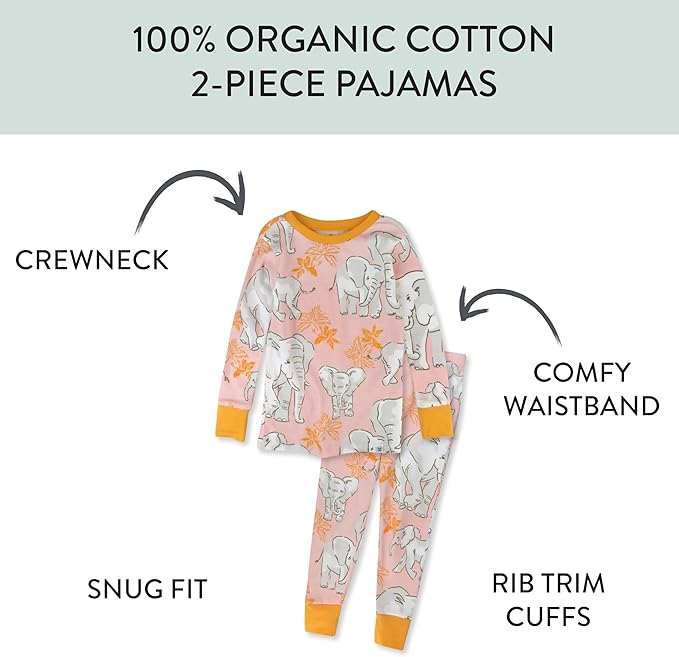 HonestBaby baby-girls 2-piece Pajamas Sleepwear Pjs 100% Organic Cotton for Baby, Toddler, Kids, Girl