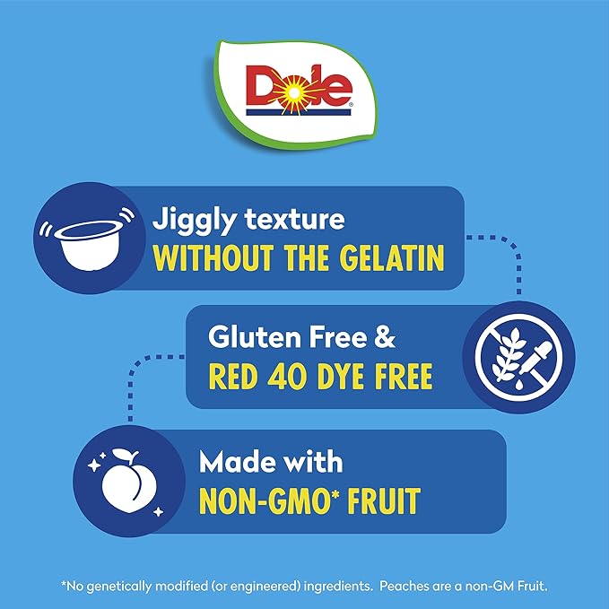 Dole Fruit Bowls Peaches in Strawberry Flavored Gel Snacks, 4.3oz 12 Total Cups, Gluten & Dairy Free, Bulk Lunch Snacks for Kids & Adults