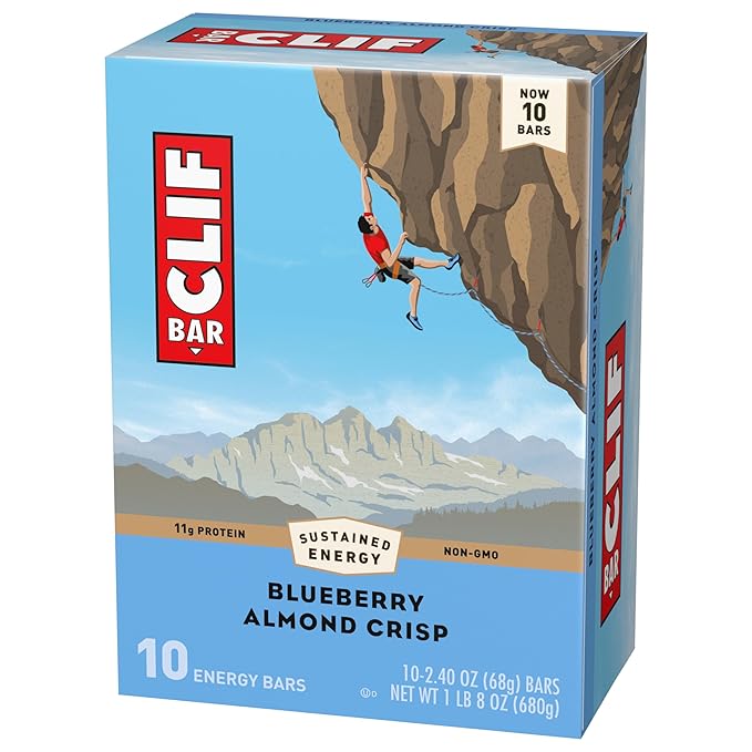 CLIF BAR - Blueberry Almond Crisp - Made with Organic Oats - Energy Bars - Non-GMO - Plant Based Protein Bars (10 Pack)