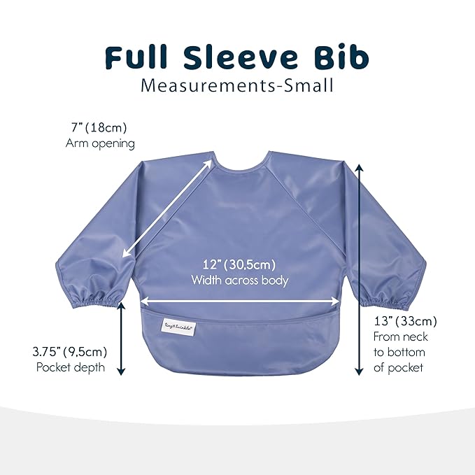 Tiny Twinkle Mess Proof Baby Bibs, 2pk Waterproof Smock Baby Bibs for Eating, Machine Washable Long Sleeve Bibs, Baby Led Weaning, Toddler Bibs, BLW Supplies (Periwinkle Putty, Small 6-24 Months)