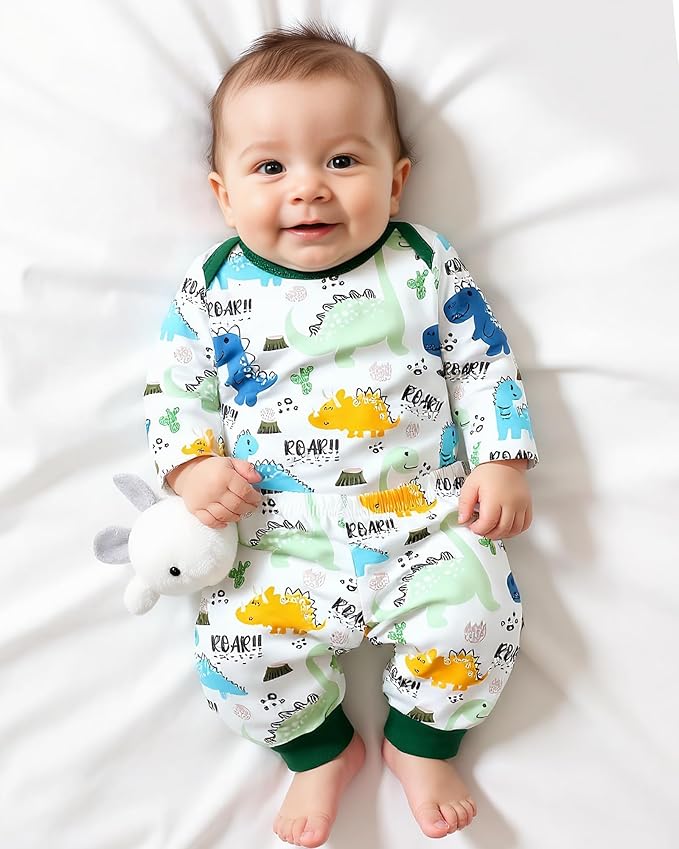 NZRVAWS Newborn Baby Boy Girl Clothes Unisex Infant Romper Pants Set Hat 4-Pack Outfits 0-12 Months 16 Pieces Toddler