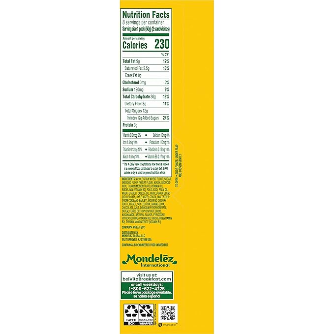 belVita Breakfast Sandwich Dark Chocolate Creme Breakfast Biscuits, 64 Total Packs, 8 Boxes (2 Sandwiches Per Pack)