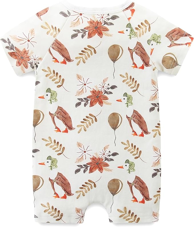 Baby Boy Girl Romper Short Sleeve 100% Cotton Bodysuit Outfits 2 Way Zipper Jumpsuit