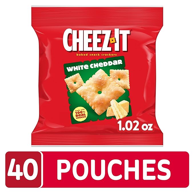 Cheez-It Cheese Crackers, Baked Snack Crackers, Lunch Snacks, White Cheddar (40 Packs)