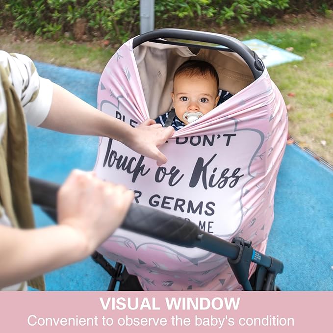 Metplus No Touch Sign Car Seat Cover for Babies, Mom Nursing Covers Breastfeeding Scarf, Multi Use Infant Carseat Canopy for Newborn Carrier/Stroller/Shopping Cart, Baby Shower Gifts for Boy Girl
