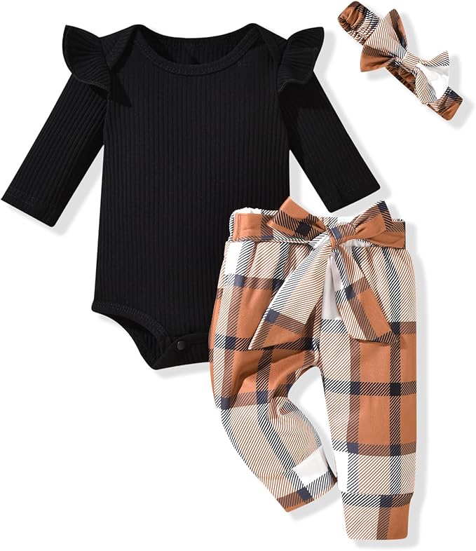 Aalizzwell Preemie Newborn Infant Baby Girls Clothes Ribbed Romper Bodysuit Pants Set Fall Winter Outfits