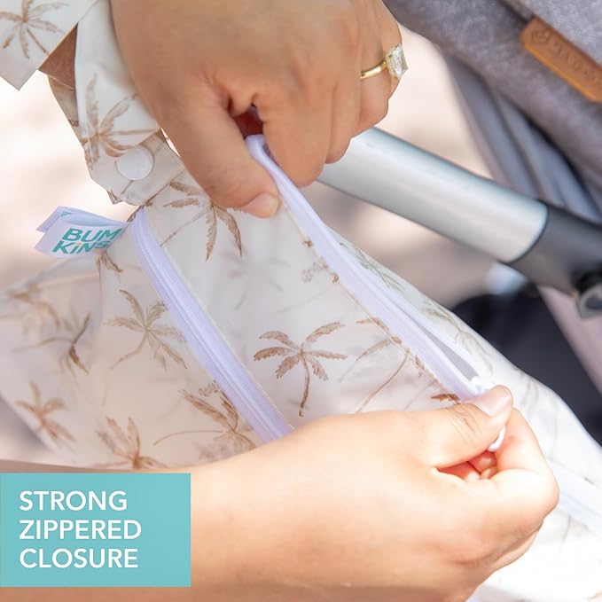 Bumkins Waterproof Wet Dry Clutch Bag for Baby, Travel, Swim Suit, Cloth Diapers, Pump Parts, Pool, Gym Clothes, Toiletry, Strap to Stroller, Daycare, Zip Reusable Bag, Packing Pouch, Palm Trees