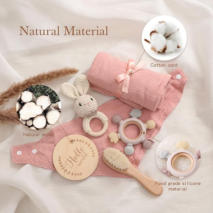 EERKEOD Baby Gift Set for Newborn New Baby Gift Set - Newborn Baby Essentials Baby Bath Set with Baby Blanket Baby Rattle - New Born Baby Girls Gift & Baby Boy Gifts for Baby Shower