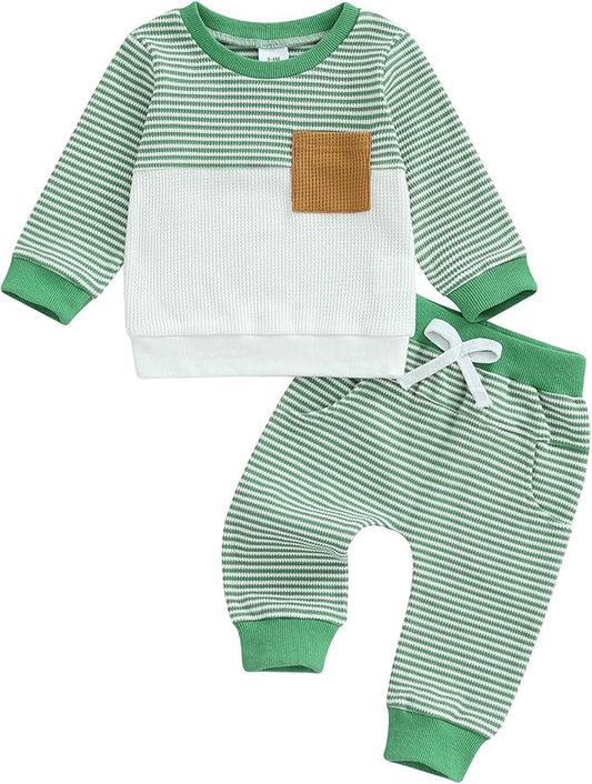 CIYCUIT Toddler Baby Boy Outfits Striped Sweatshirt Pants Clothes Set