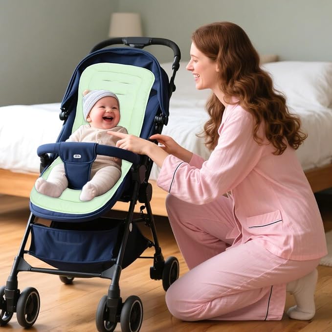 Baby Stroller Cushion,Infant Car Seat Insert-Reversible Universal Breathable and Soft Newborn Stroller Mat,100% Cotton Cover Toddler Seat Pad Liner-34x78cm,1 Pack(Gray+Neon Green)