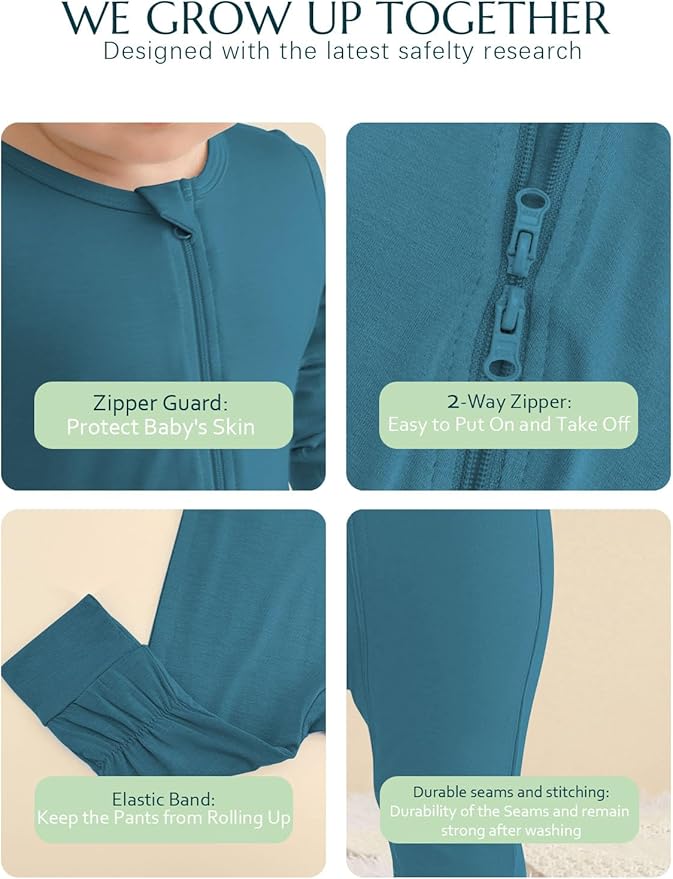Jimonda Baby Romper Boys Girls Bamboo Pajamas 2-Way Zipper Footless Unisex Long Sleeve Sleepers Sleep and Play 0-24 Months