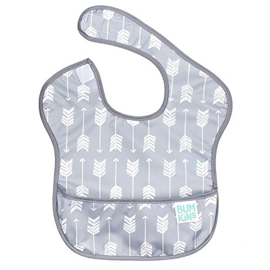 Bumkins Bibs for Girl or Boy, SuperBib Baby and Toddler for 6-24 Mos, Essential Must Have for Eating, Feeding, Baby Led Weaning Supplies, Mess Saving Catch Food, Waterproof Soft Fabric, Gray Arrows