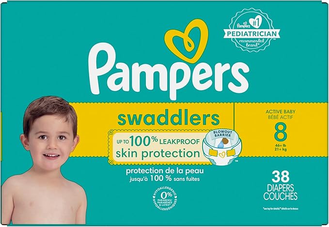 Pampers Baby Diapers - Swaddlers - Size 8, 38 Count, Ultra Absorbent Disposable Infant Diaper