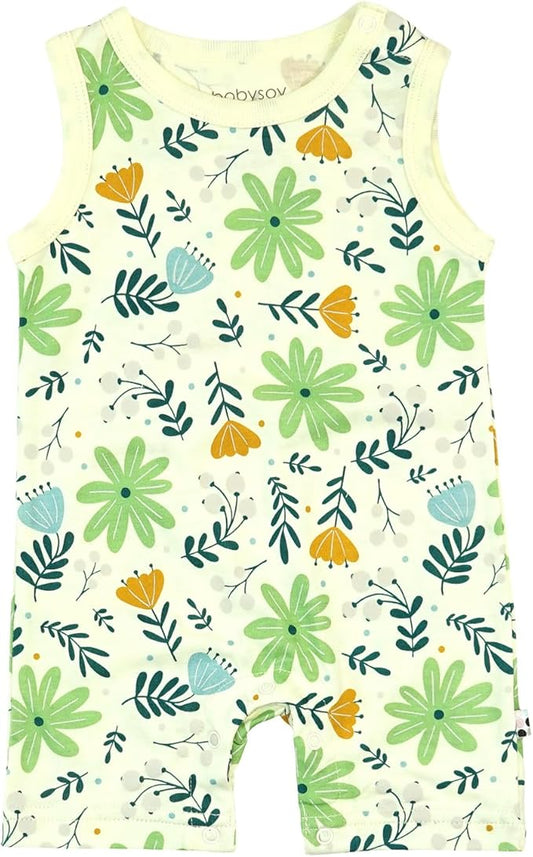 Babysoy Organic Pattern Print Tank Romper Shortall
