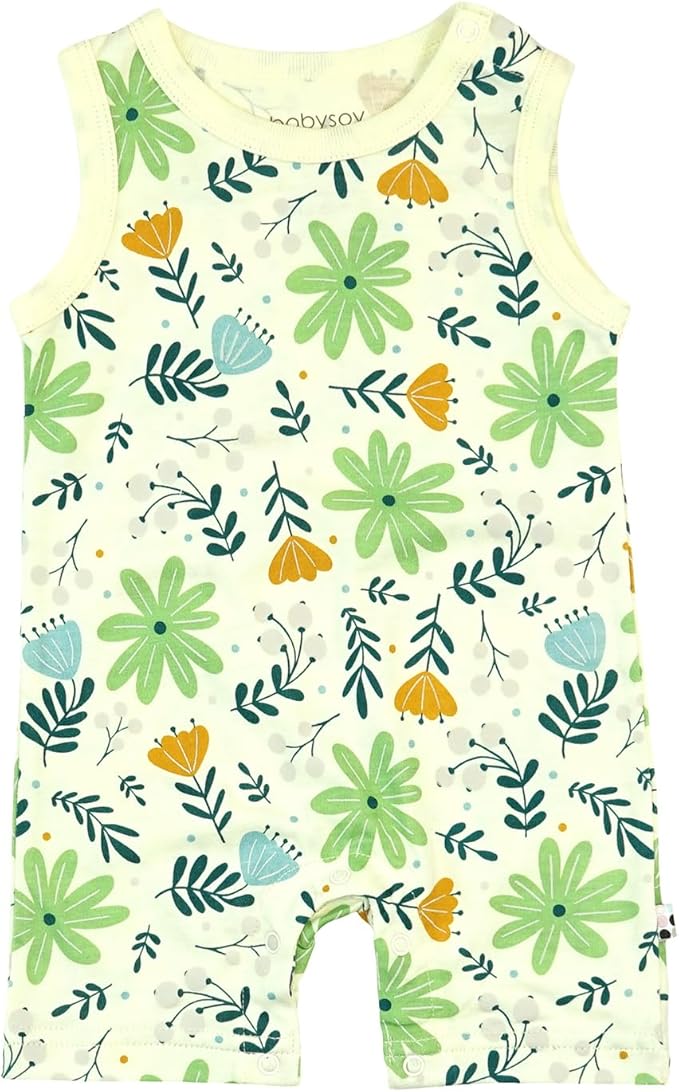 Babysoy Organic Pattern Print Tank Romper Shortall
