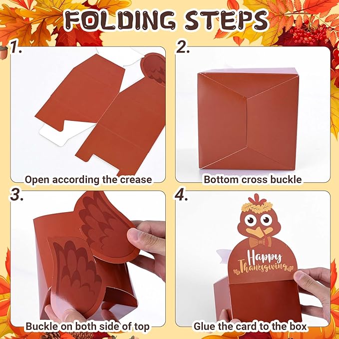 18Pcs Thanksgiving Party Favor Boxes Thankful Turkey Candy Treat Boxes, 6 Styles, Happy Thanksgiving Day Turkey Paper Gift Boxes for Fall Holidays Harvest Day Supplies
